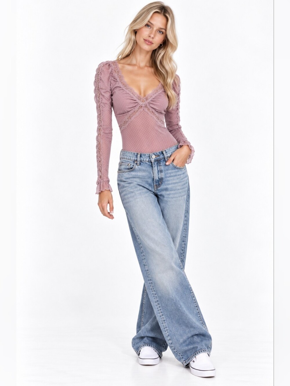 NEW Free People Intimately Size M Lace Pink Bodysuit